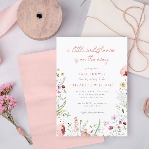 Watercolor Little Wildflower Girl Baby Shower Invitation