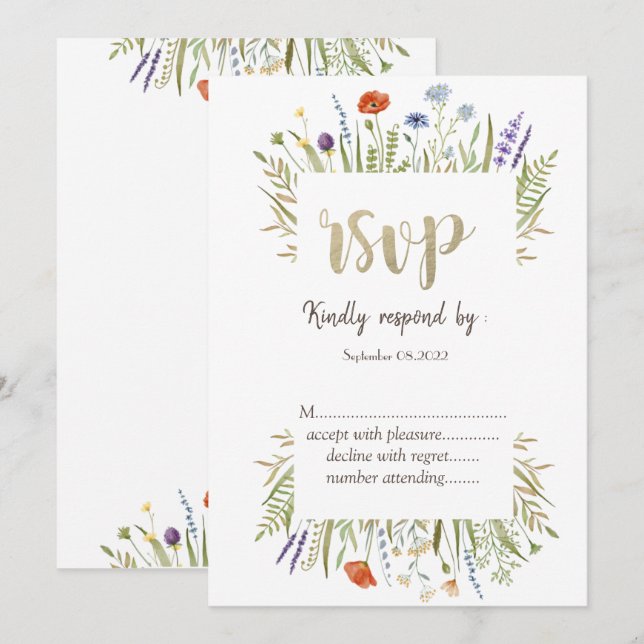 Watercolor Little Wildflower Meadow Frame Rsvp Invitation (Front/Back)