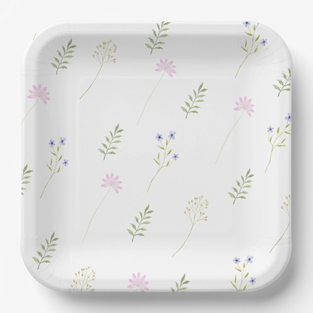Watercolor Little Wildflower  Paper Plates (Front)