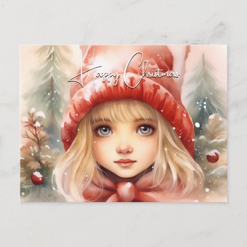 Watercolor Little Winter Fae  Holiday Postcard