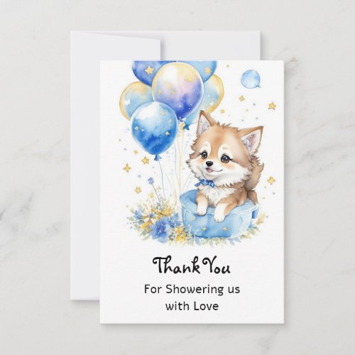 Watercolor Little Wolf Baby Shower Thank You Card