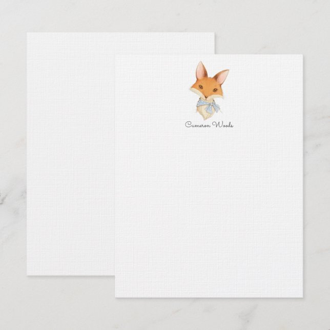 Watercolor Little Woodland Fox Personalized Note Card (Front/Back)
