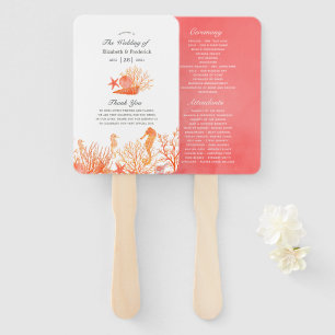 Watercolor Living Coral Beach Wedding Program Hand Fan