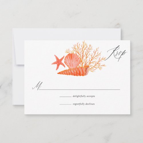 Watercolor Living Coral Beach Wedding RSVP Card