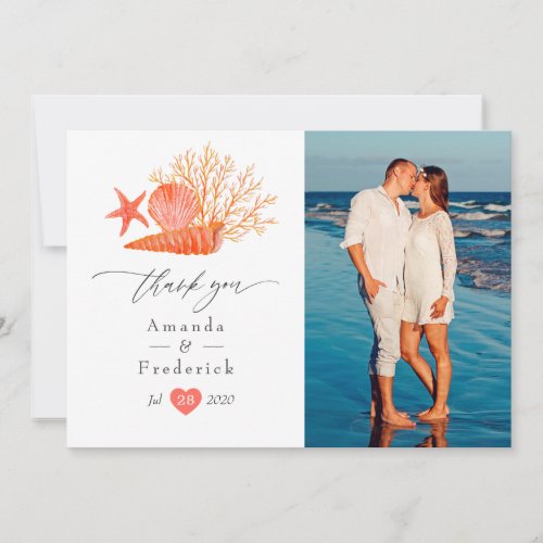 Watercolor Living Coral Beach Wedding Thank You Card