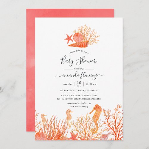 Watercolor Living Coral Under the Sea Baby Shower Invitation