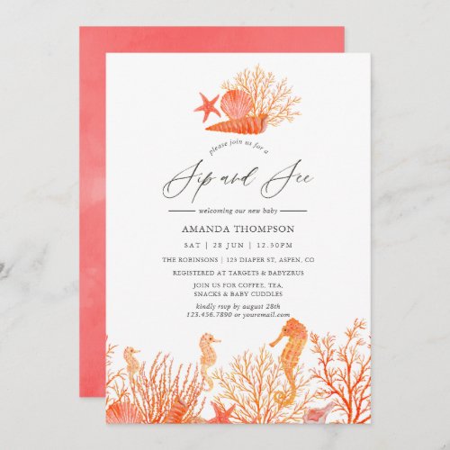 Watercolor Living Coral Under the Sea Sip and See Invitation