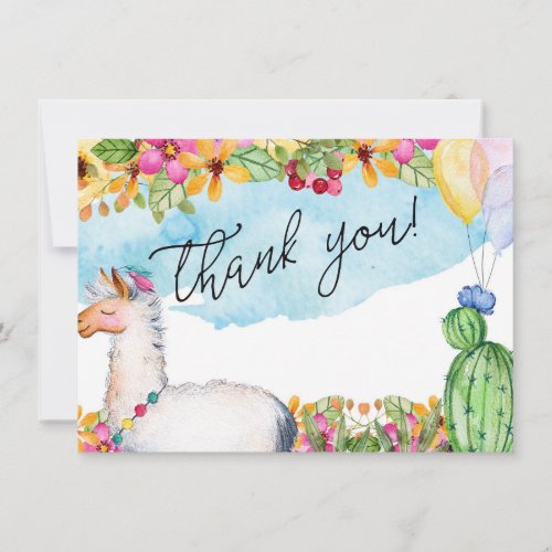 Watercolor Llama and Cactus Thank You Card