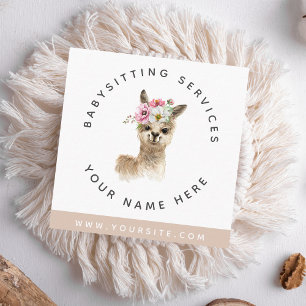 Watercolor Llama Babysitting Service Elegant Child Square Business Card