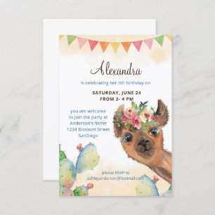 Watercolor Llama Birthday Invitation