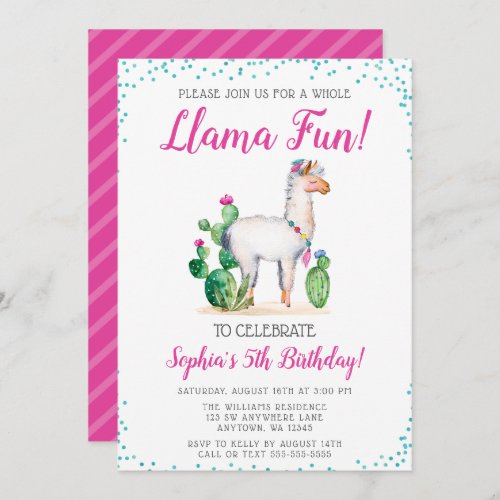 Watercolor Llama Birthday Invitations