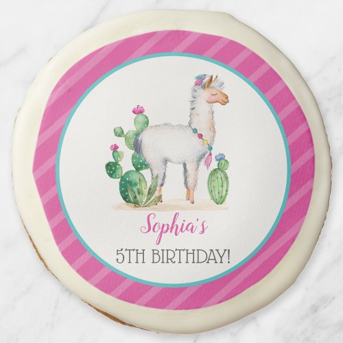 Watercolor Llama Birthday Sugar Cookie