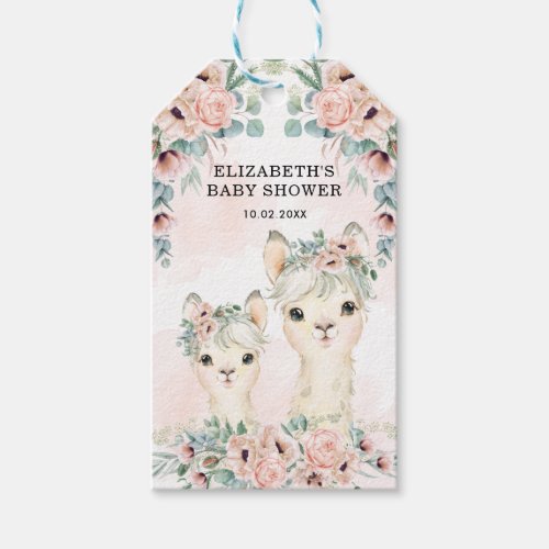 Watercolor Llama Blush Flower Girl Baby Shower Gift Tags