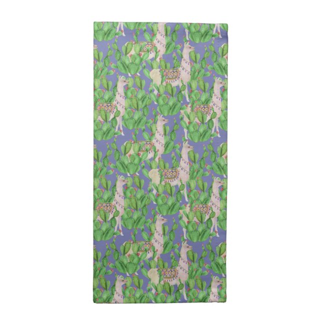 Watercolor Llama & Catus Pattern Cloth Napkin (Half Fold)