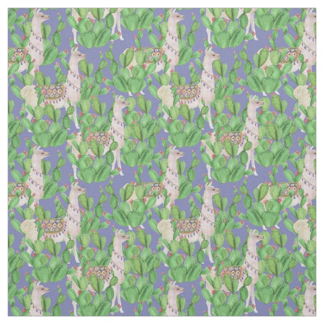 Watercolor Llama & Catus Pattern Fabric (Swatch)