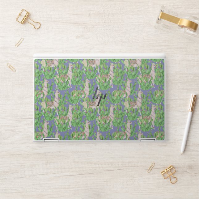 Watercolor Llama & Catus Pattern HP Laptop Skin (Desk)