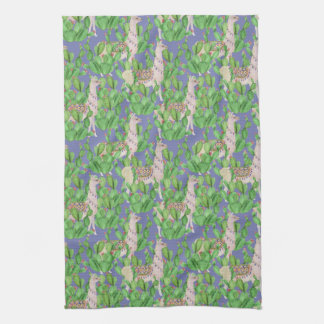 Watercolor Llama & Catus Pattern Kitchen Towel
