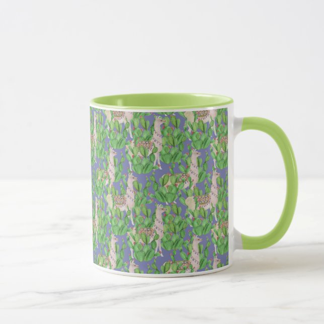 Watercolor Llama & Catus Pattern Mug (Right)