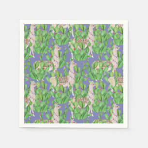 Watercolor Llama & Catus Pattern Napkins