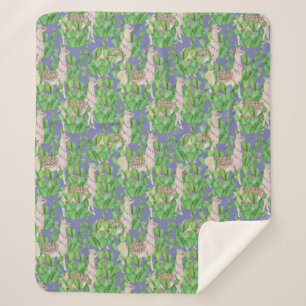 Watercolor Llama & Catus Pattern Sherpa Blanket