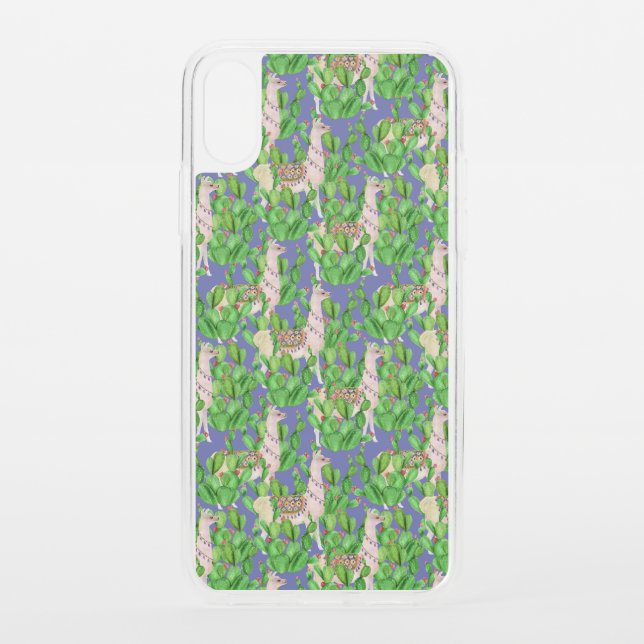 Watercolor Llama & Catus Pattern Uncommon iPhone Case (Back)