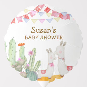 Watercolor Llama Desert Cactus Fiesta Baby Shower Balloon