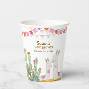 Watercolor Llama Desert Cactus Fiesta Baby Shower  Paper Cups