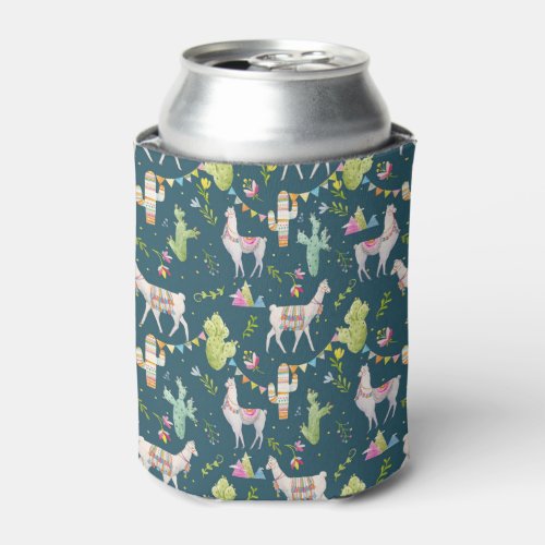 Watercolor Llama Flag Pattern Can Cooler