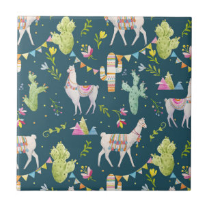 Watercolor Llama Flag Pattern Ceramic Tile
