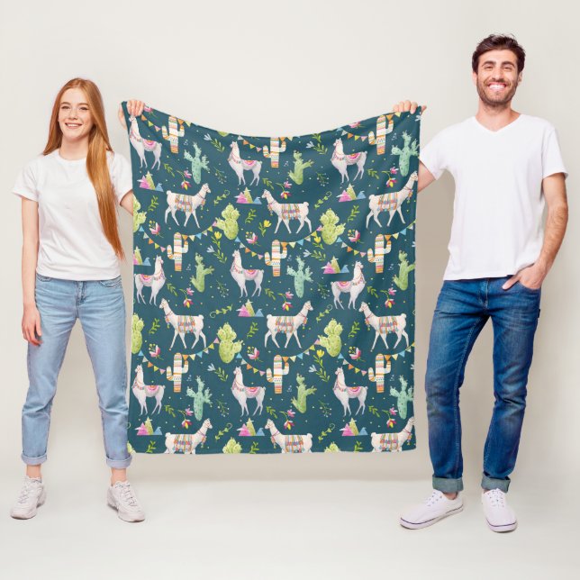 Watercolor Llama Flag Pattern Fleece Blanket (In Situ)