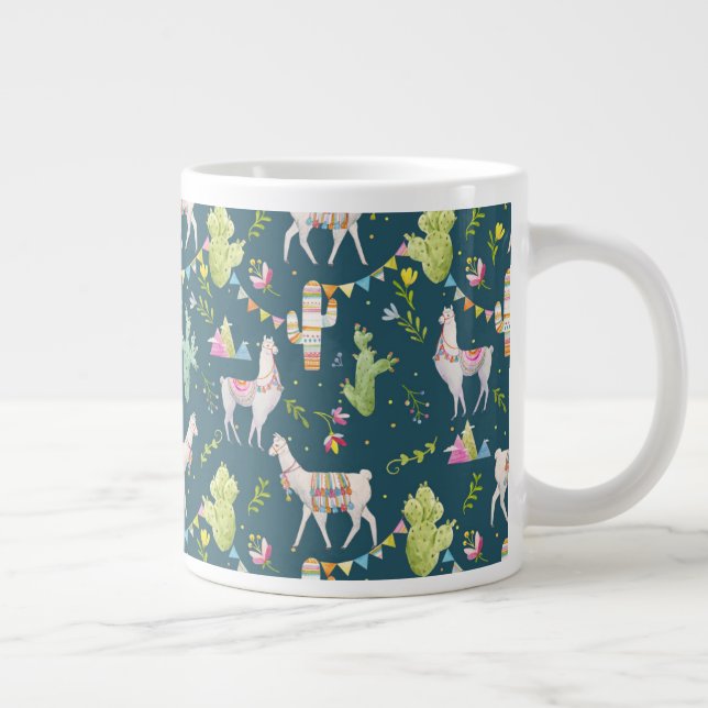 Watercolor Llama Flag Pattern Giant Coffee Mug (Right)