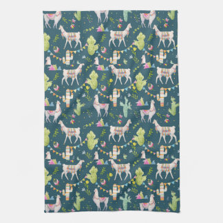 Watercolor Llama Flag Pattern Kitchen Towel