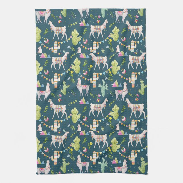 Watercolor Llama Flag Pattern Kitchen Towel (Vertical)