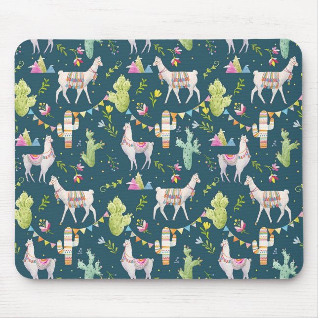 Watercolor Llama Flag Pattern Mouse Pad (Front)