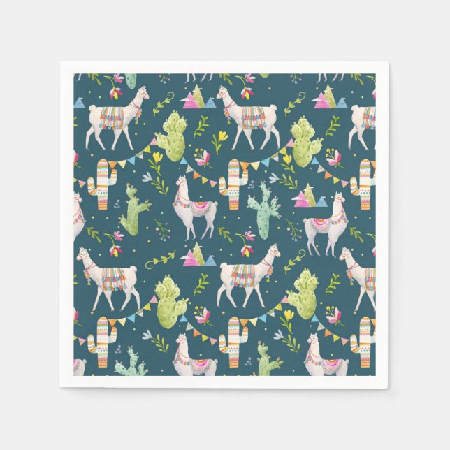 Watercolor Llama Flag Pattern Napkins (Front)