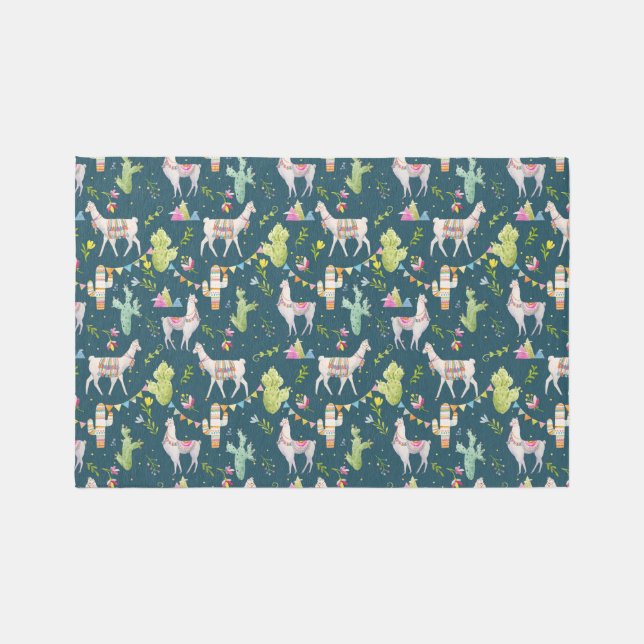 Watercolor Llama Flag Pattern Rug (Front)