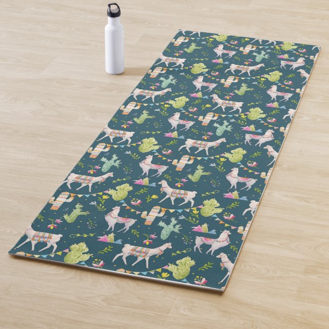 Watercolor Llama Flag Pattern Yoga Mat (In Situ)