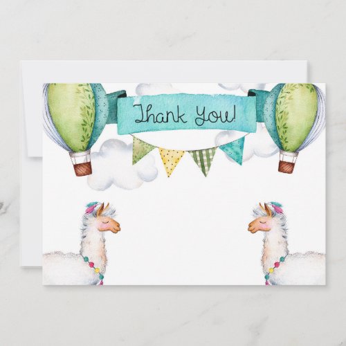 Watercolor Llama Hot Air Balloon Thank You Card