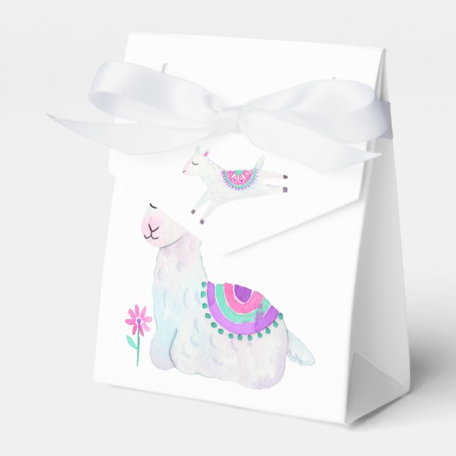 Watercolor Llama Kids Birthday Party Favor Boxes (Front Side)