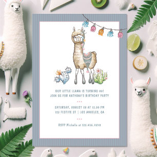 Watercolor Llama Kids Birthday Party Photo Invitation
