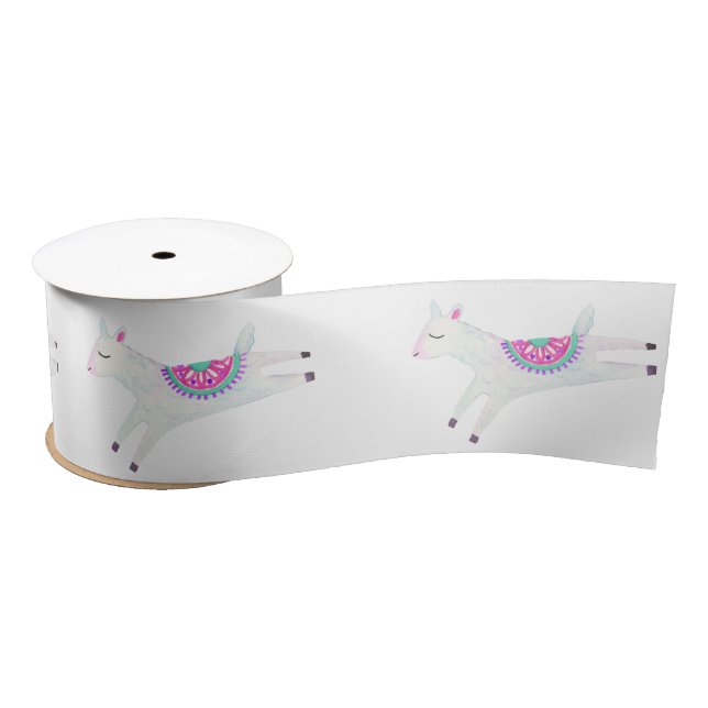 Watercolor Llama Kids Birthday Party Satin Ribbon (Spool)