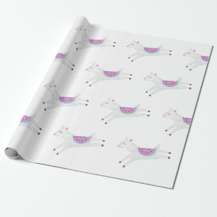 Watercolor Llama Kids Birthday Party Wrapping Paper