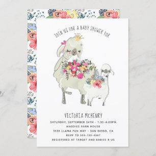 Watercolor Llama Mamma Baby Shower Invitation
