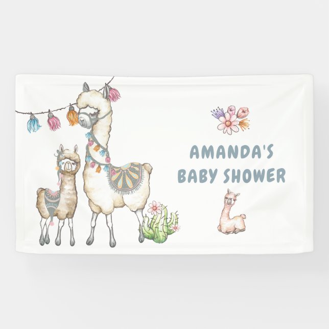 Watercolor Llama themed Baby Shower Banner (Horizontal)
