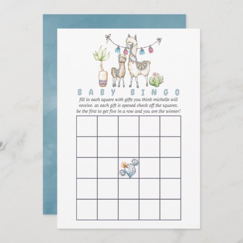 Watercolor Llama themed Baby Shower Bingo Invitation