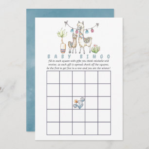 Watercolor Llama themed Baby Shower Bingo Invitation