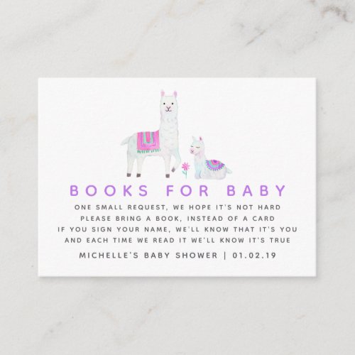 Watercolor Llama themed Baby Shower Books for Baby Enclosure Card