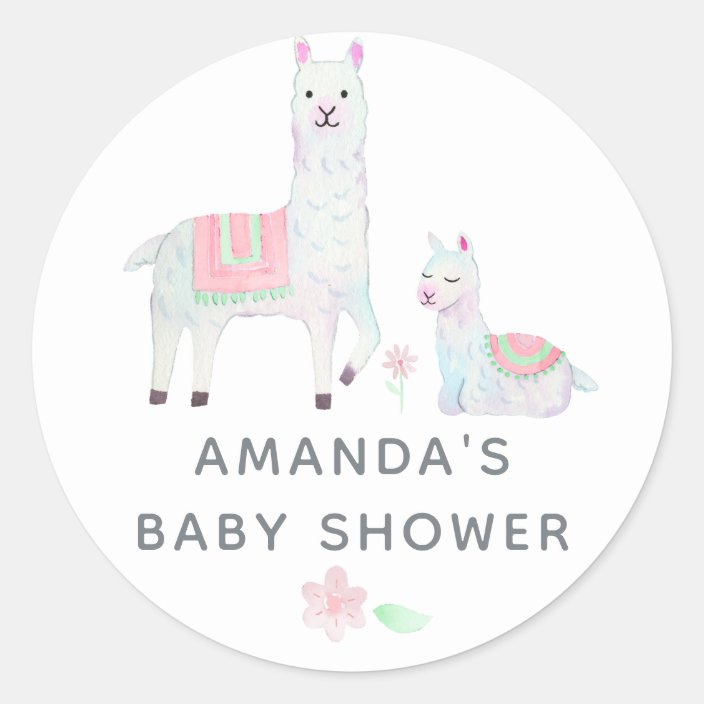 Watercolor Llama Themed Baby Shower Classic Round Sticker