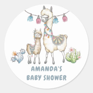 Watercolor Llama themed Baby Shower Classic Round Sticker