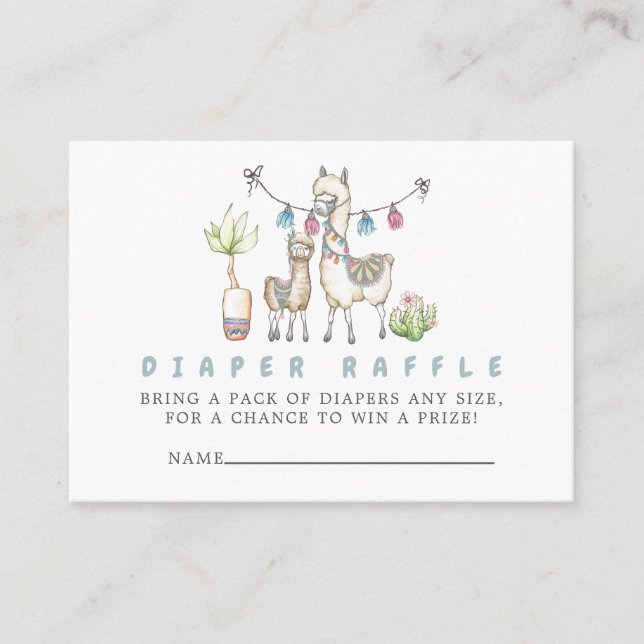 Watercolor Llama themed Baby Shower Diaper Raffle Enclosure Card (Front)